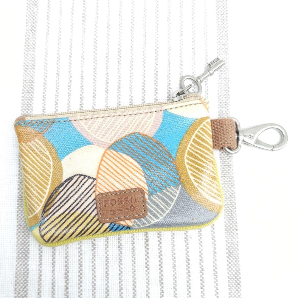 Fossil Key Per Wristlet Pouch Wallet Womens Canvas ID Card Small Micro Tiny